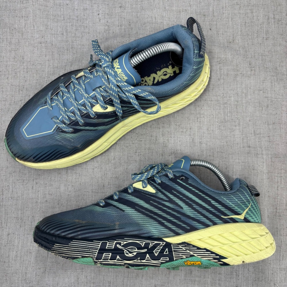 Hoka One One Speedgoat 4 Blue Yellow Trail Running Shoes Sneaker Women's 9 WIDE‎